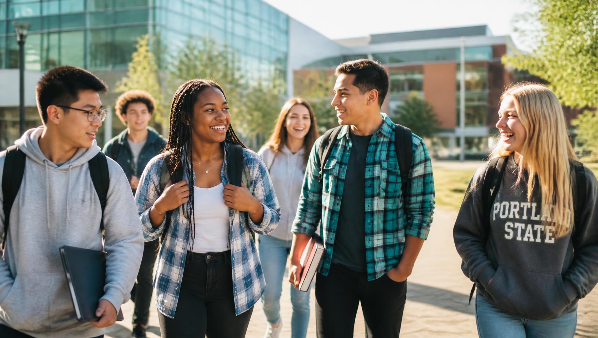 Students walking together on a university campus